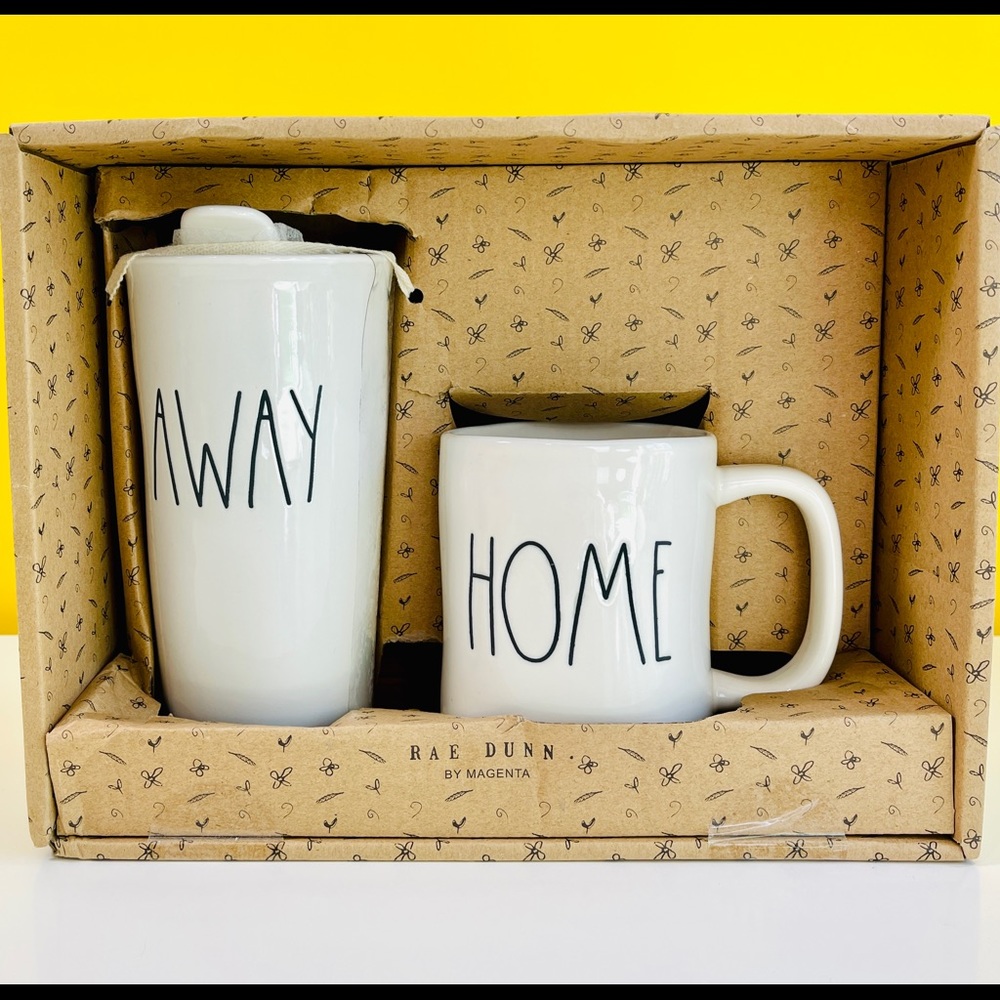 RAE DUNN Coffee Mug & Travel Tumbler ~ Home & Away Ceramic Boxed Set